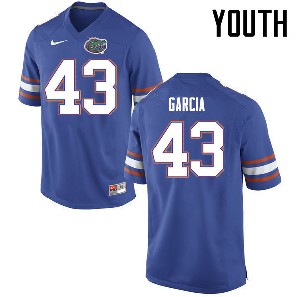 Youth Florida Gators #43 Cristian Garcia College Football Jerseys Sale-Blue - Click Image to Close